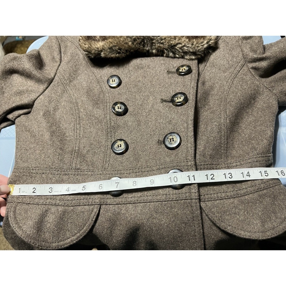 Laundry by Shelli Segal Brown Wool Blend Fit & Flare Pea Coat Faux Fur luxury 6 - Picture 8 of 9